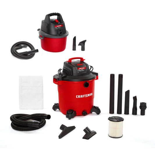 CRAFTSMAN CMXEVBE17596 20 Gal. 6.5 Peak HP Heavy Duty Wet Dry Shop Vacuum with Filter, Dust Bag, Hose, Attachments and CMXEVBE17250 2.5 Gal. 2.5 Peak HP Portable Vac with Filter, Hose and Attachments