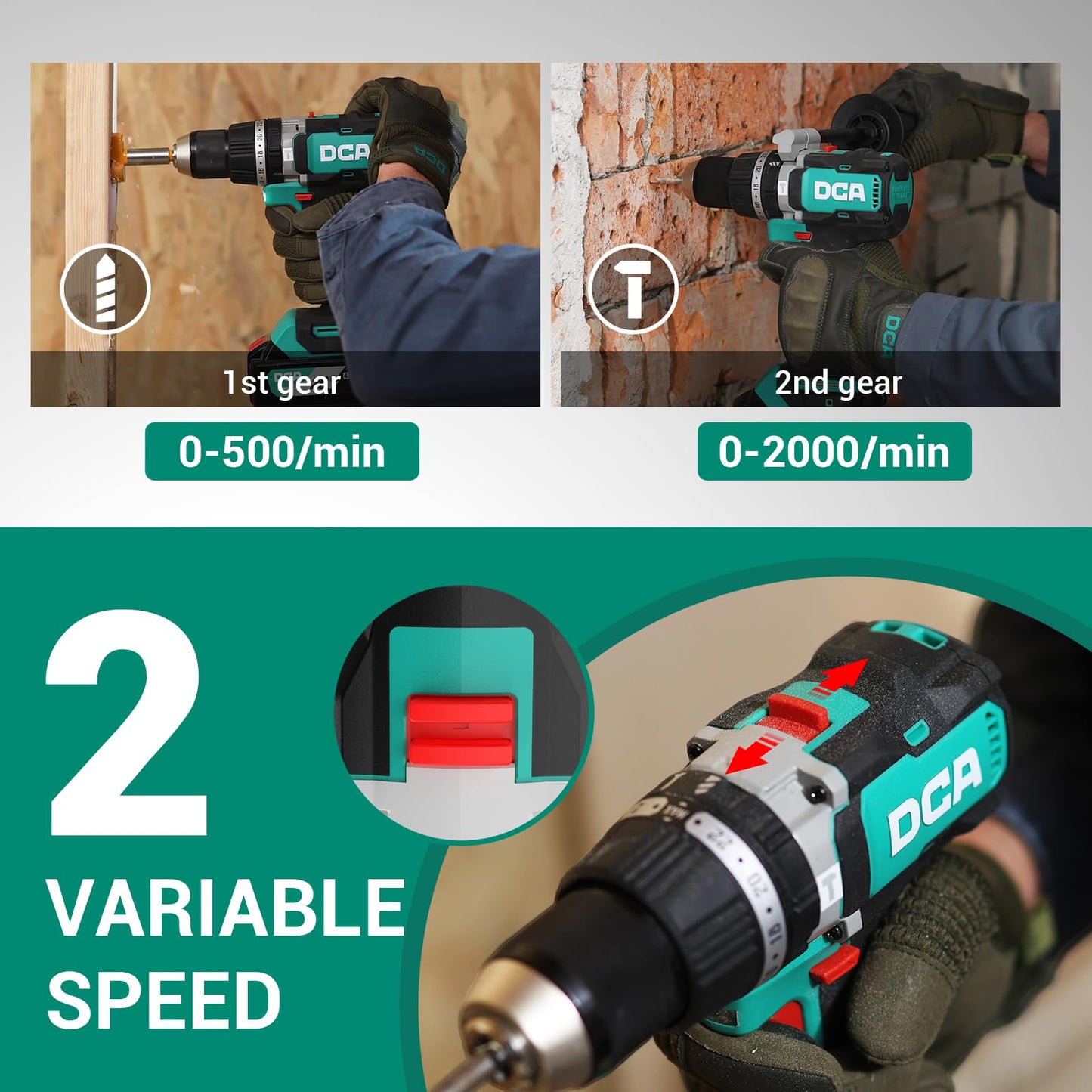 DCA 20V Brushless Hammer Drill, 1062 in.lbs Torque Impact Drill, 1/2" Keyless All-Metal Chuck, 24+1+1 Clutch, 32000 IPM, Heavy-duty Cordless Drill Kit with 2x4.0Ah Battery for Brick Wall, Metal, Wood