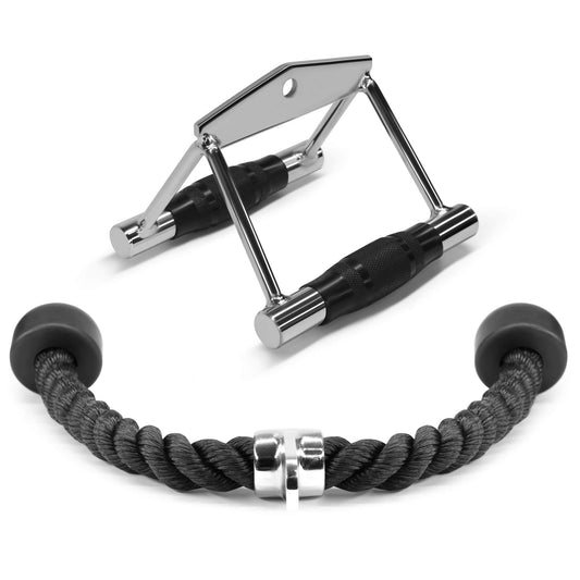Yes4All Combo Double D Handle & Tricep Rope, Multi Cable Machine Accessories, Tricep Press Down Cable Machine Attachment, LAT Pulldown Attachments for Home Gym Set