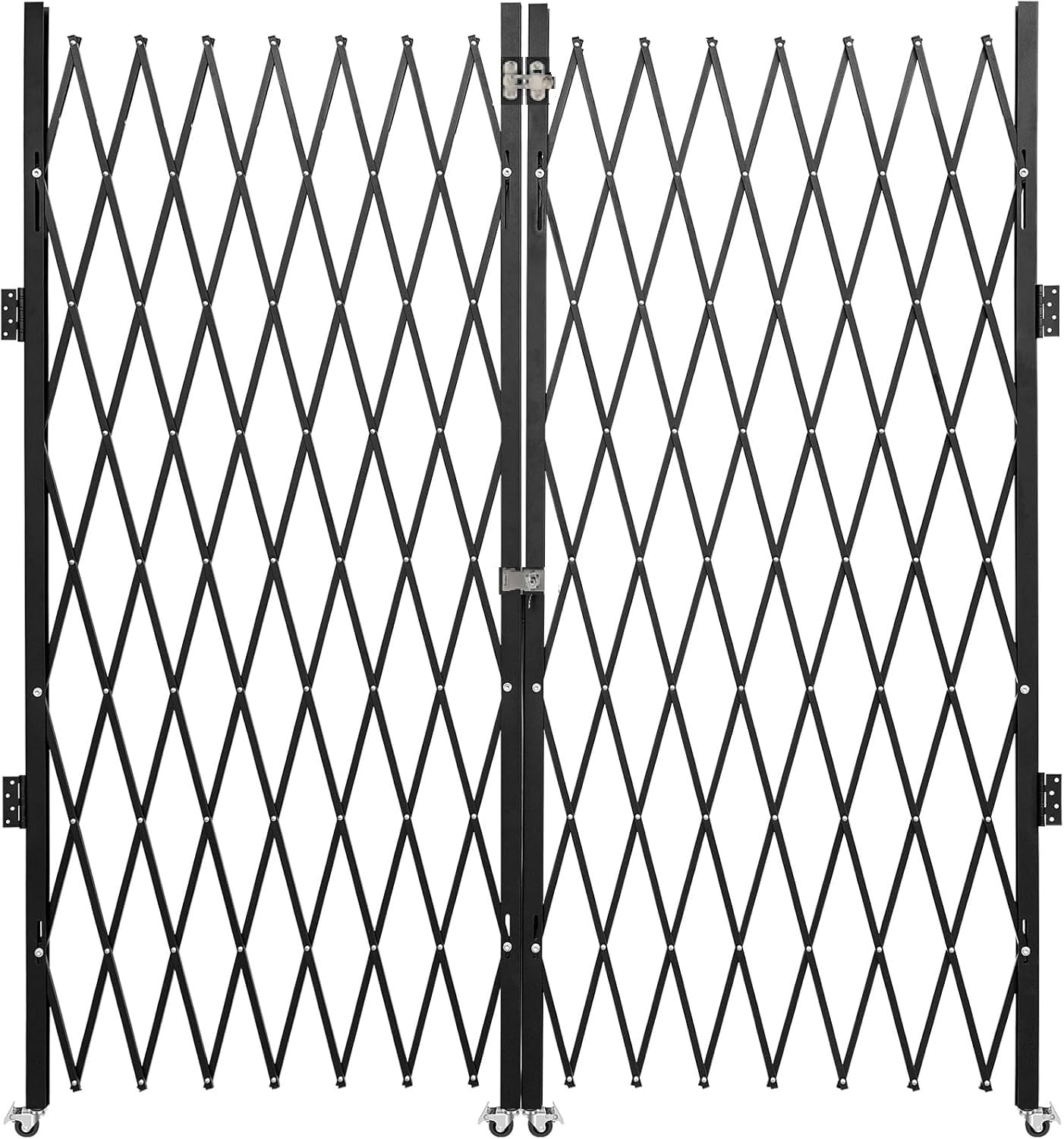 GarveeTech Double Folding Security Gate, 63" H x 122" W Lockable Scissor Gate with 360° Swivel Casters, Heavy-Duty Steel Outdoor Barricade Retractable Gates for Courtyards, Garages, Gardens, Pool