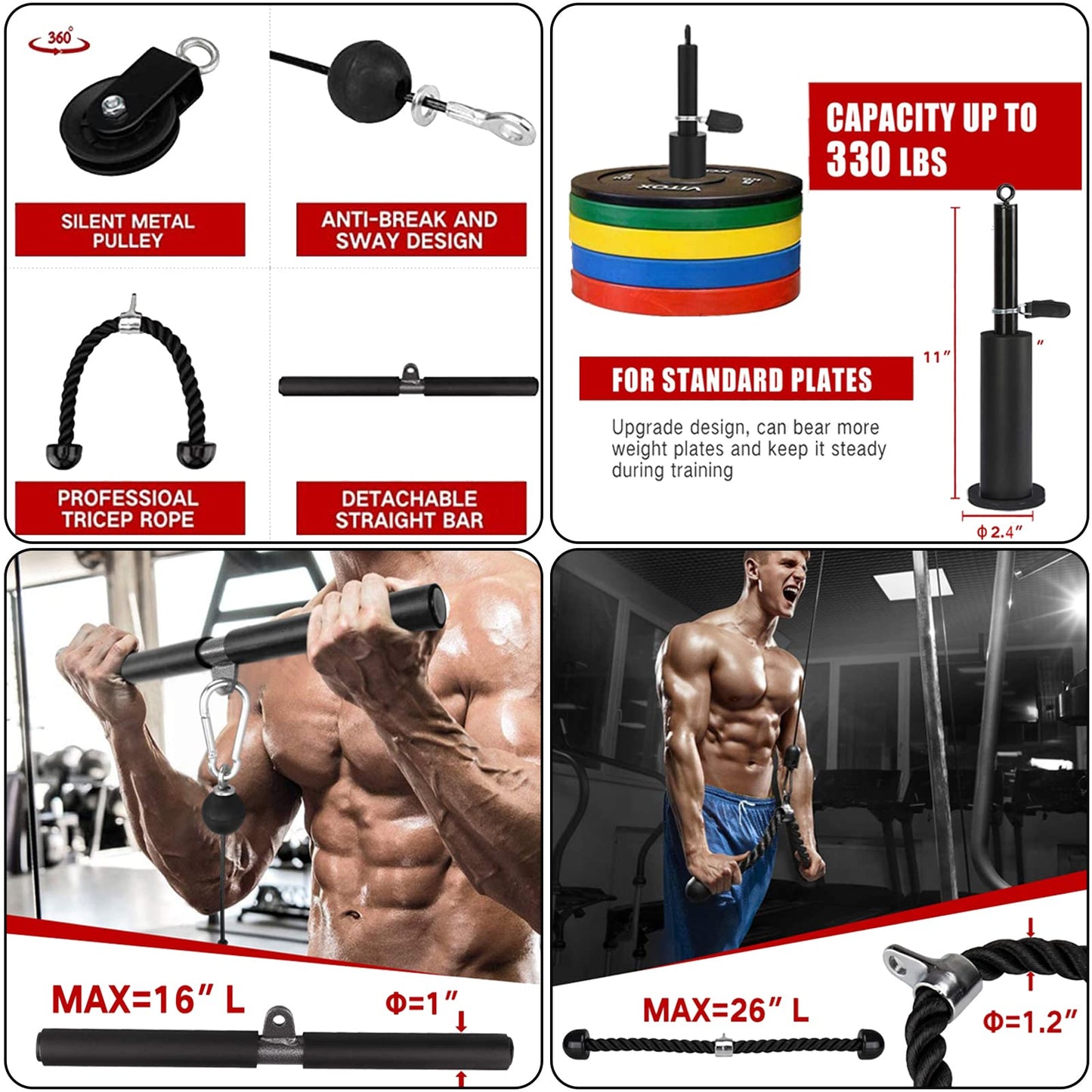 Taeku LAT Pulley System for Home Gym – Strength Training Fitness Equipment Cable Machine for Triceps, Biceps, Back & Shoulder Workouts (100" Cable+ Adapter)