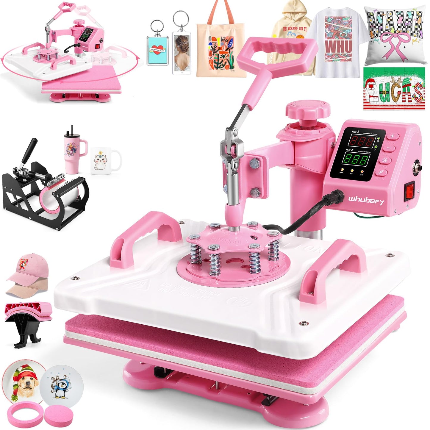 Whubefy Heat Press 12x15 inch 5 in 1 Combo with Mug Press, 360° Swing Away Digital Shirt Press Machine, Industrial-Quality Heat Transfer Sublimation for T-Shirt/Tumbler/Mug/Hat/Cap/Plate