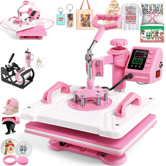 Whubefy Heat Press 12x15 inch 5 in 1 Combo with Mug Press, 360° Swing Away Digital Shirt Press Machine, Industrial-Quality Heat Transfer Sublimation for T-Shirt/Tumbler/Mug/Hat/Cap/Plate