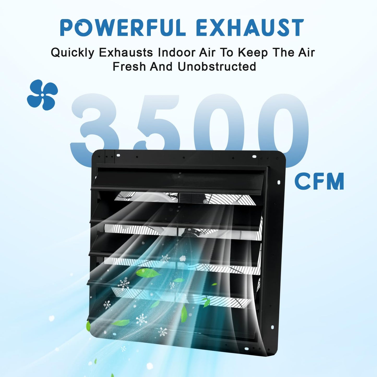 Garvee 24 In Shutter Exhaust Fan, Wall Mounted Shutter Exhaust Fan Aluminum, 3500 CFM High Speed Louvered Vent Fan with Automatic Shutter for Garage, Attic, Workshop, Greenhouse