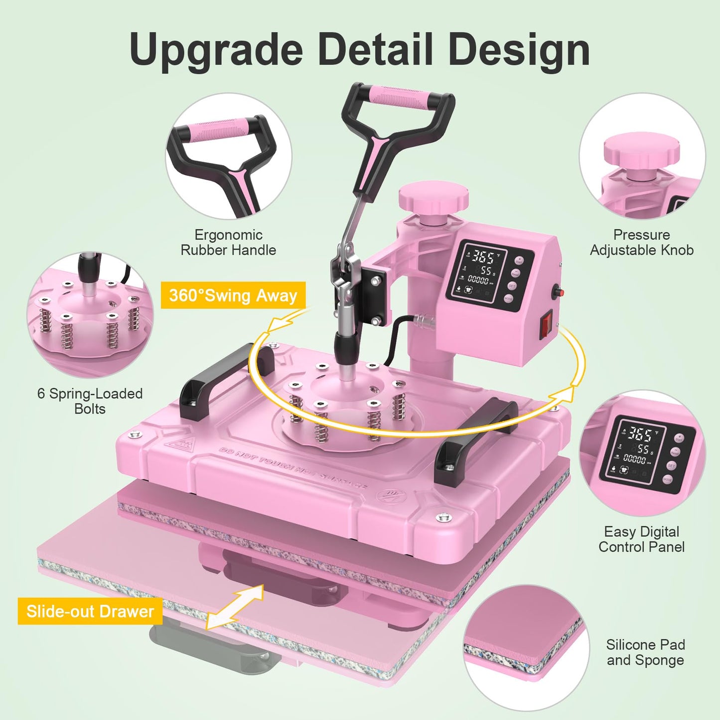 Seeutek 5 in 1 Heat Press Machine 12x15 inch Heat Press Machine with 360 Degree Swing Away T Shirt Pressing Machine, Multifunction Heat Transfer Sublimation Combo for T Shirts Mugs Hat Plate Cap