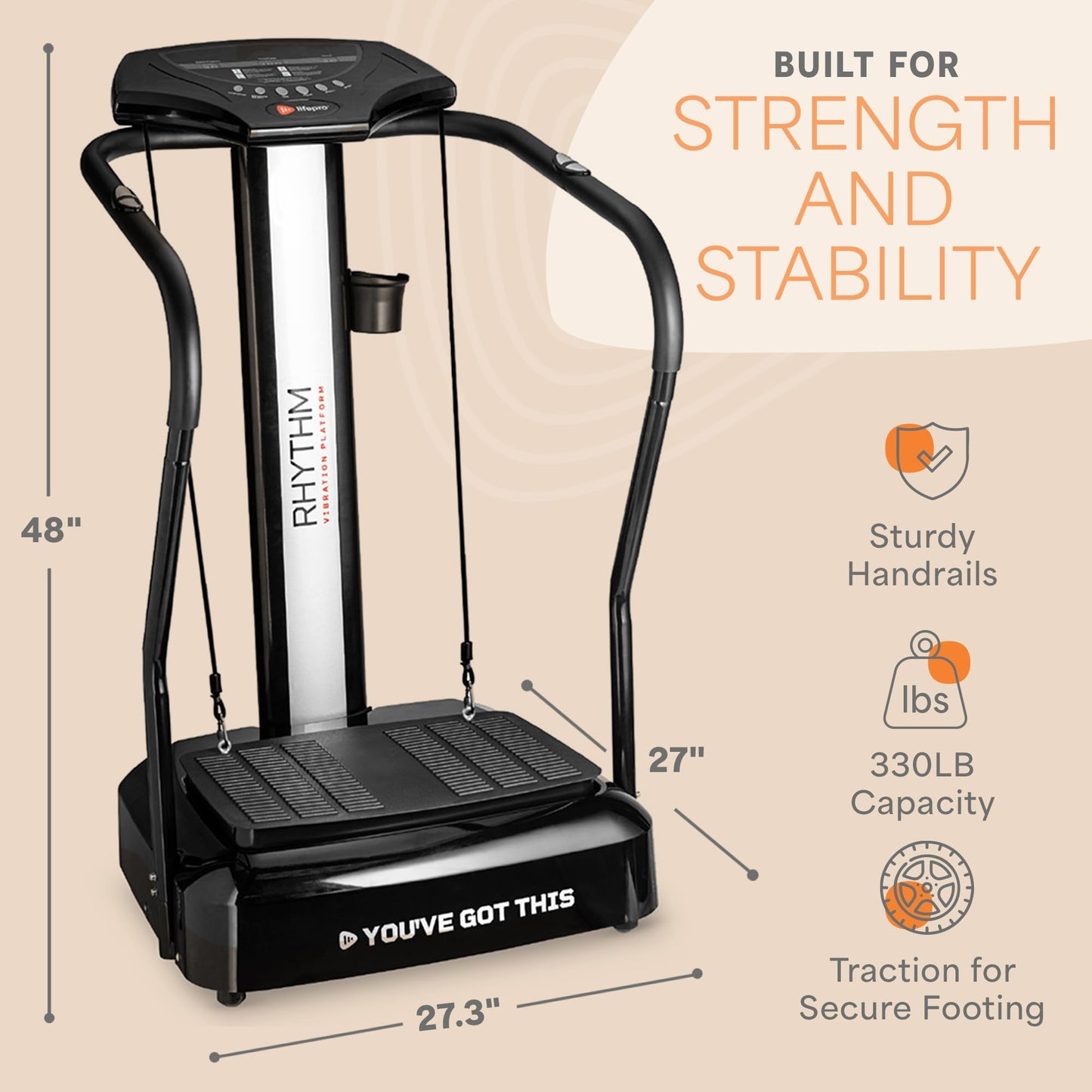 Lifepro Rhythm Vibration Plate Exercise Machine — Whole Body Vibration Platform Machine for Lymphatic Drainage with Handles, 99 Speeds & Heart Rate Monitor — Standing Vibrating Platform for Home Gym