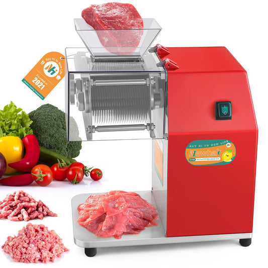 Newhai 850W Meat Cutter Machine, Commercial Meat Cutting Machine 5mm/0.2inch Heavy Duty, Stainless Steel Meat Slicer Shredder Restaurant, for Boneless Meat Soft Vegetables