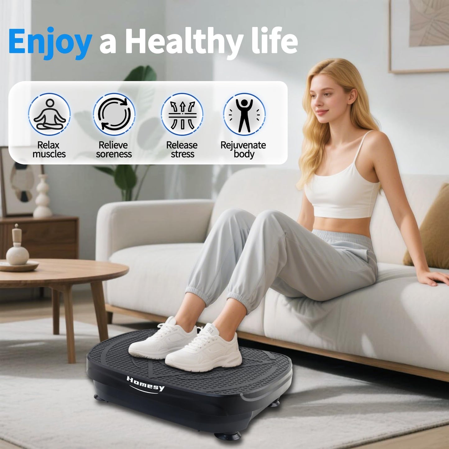 Homesy Vibration Plate Exercise Machine, Vibrating Plate for Lymphatic Drainage, Full Body Shake Platform Board for Home Fitness and Fat Burning, Sport Gym Equipment for Women Men, Black