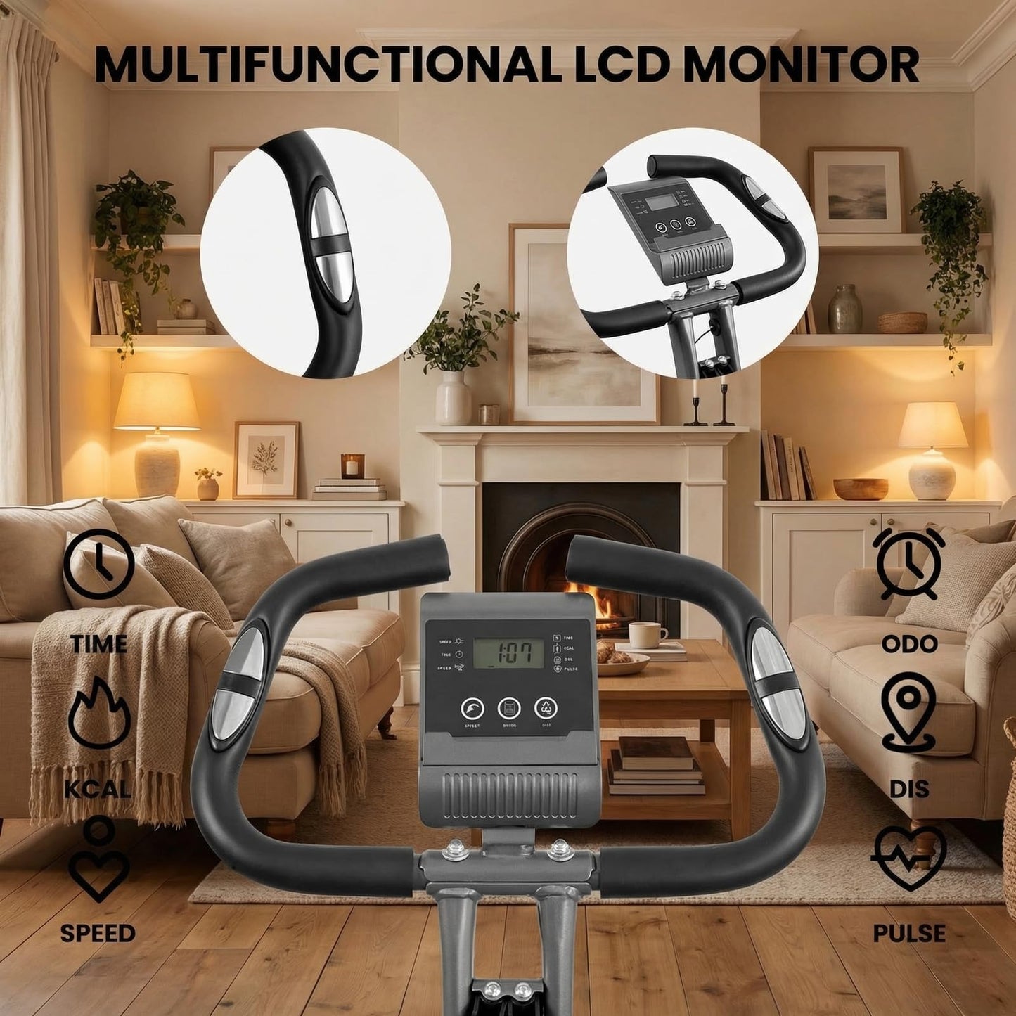 Exercise Bike, 4 IN 1 Stationary Bike, Foldable Folding Exercise Bike with 16-Level Magentic Resistance, Support Back Pad and Phone/Tablet Holder, Arm Resistance Band, Pulse Sensor, LCD Monitor for Home Workout 265LB Capacity