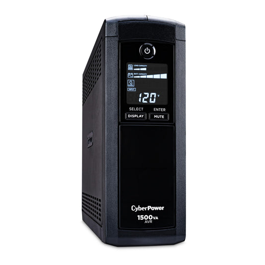 CyberPower CP1500AVRLCDTAA Intelligent LCD UPS Battery Backup and Surge Protector, 1500VA, 900W, 12 Outlets, AVR, Mini Tower, TAA Certified, UL Certified