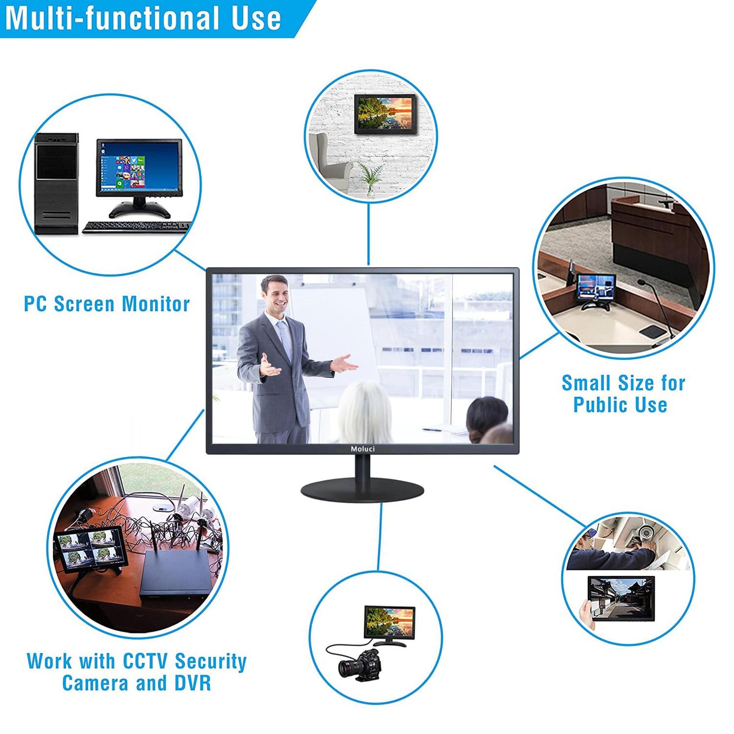 Collusa 24inch Monitoring Security Camera Monitor Display Screen Multifunctional Interface HDMI, BNC, VGA, AV, Computer LCD Monitor Built-in Speaker 1920x1080 Full HD