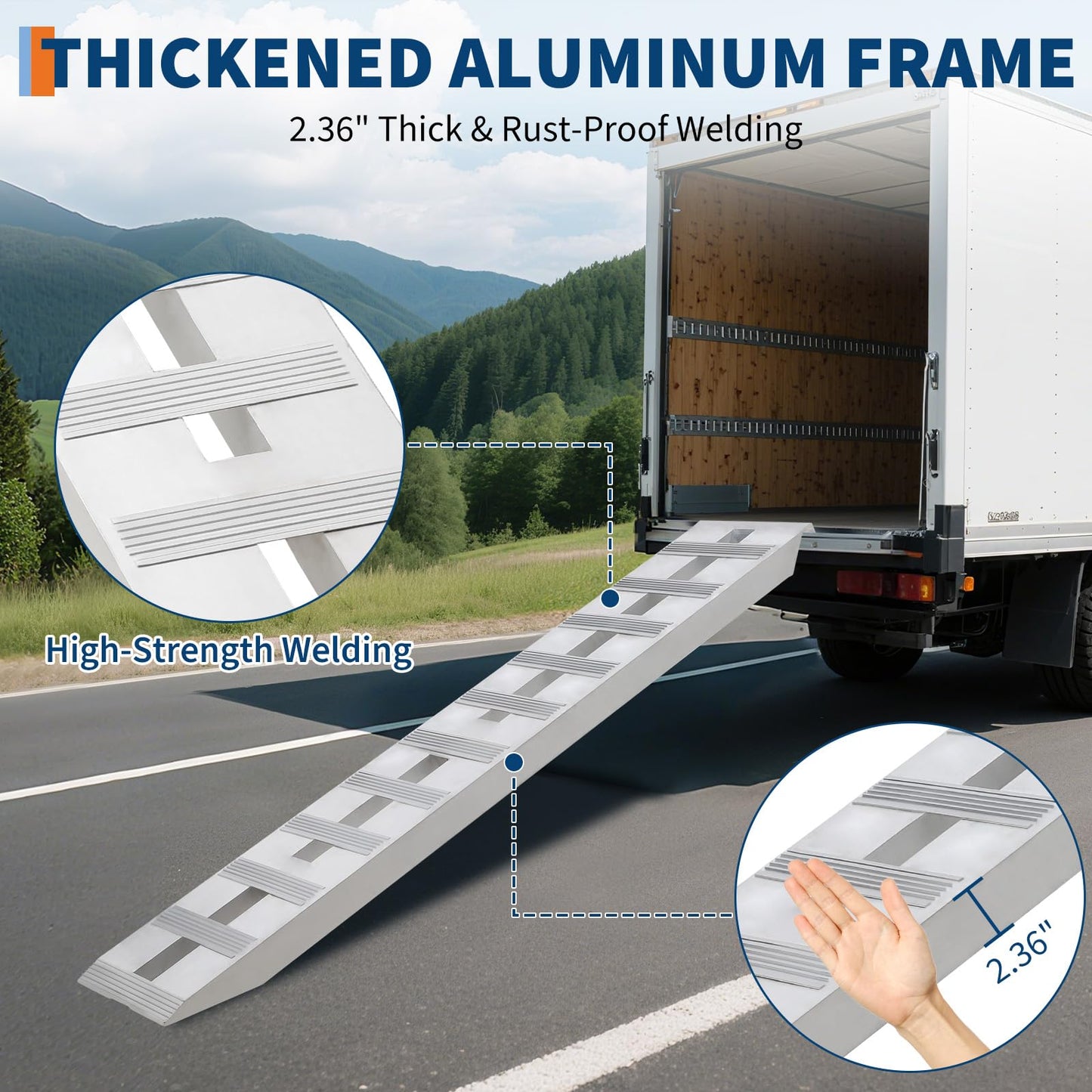 Aluminum Loading Ramps 6000Lbs Capacity Set of 2, Heavy-Duty Universal Trailer Ramps with Top Hook,Non-Slip Rungs, Top Hook & Adjustable Safety for Trucks, Tractors, ATVs, Lawn Mowers – 84" d x 15" w