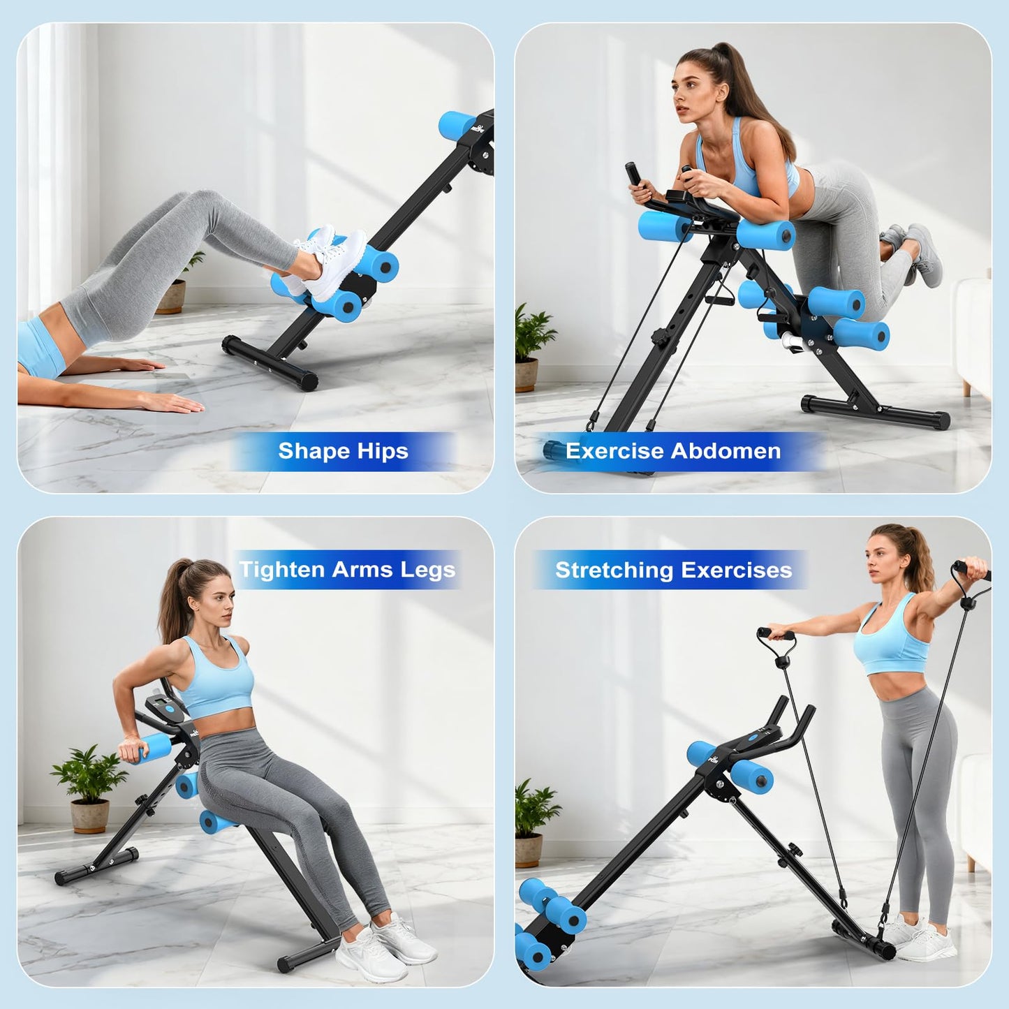 RELIFE REBUILD YOUR LIFE AB Workout Machine Adjustable Ab Trainer Foldable Ab Cruncher Strength Training Equipment for Home Gym Blue 440 LBS Blue