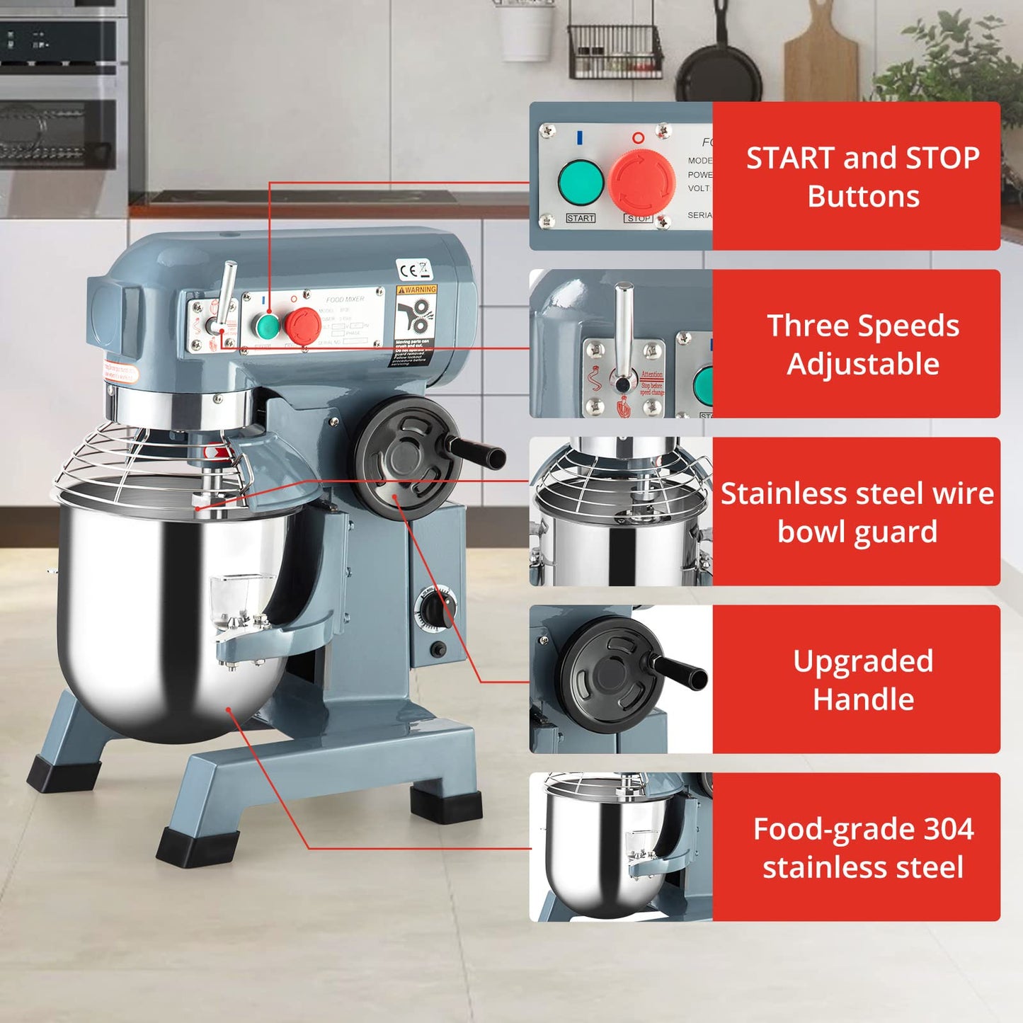 Towallmark 30QT Commercial Food Mixer with Timing Function, 1250W 3 Speeds Adjustable, Stainless Steel Bowl Stand Mixer With Safety Guard, Premium for Schools Bakeries Restaurants Pizzerias