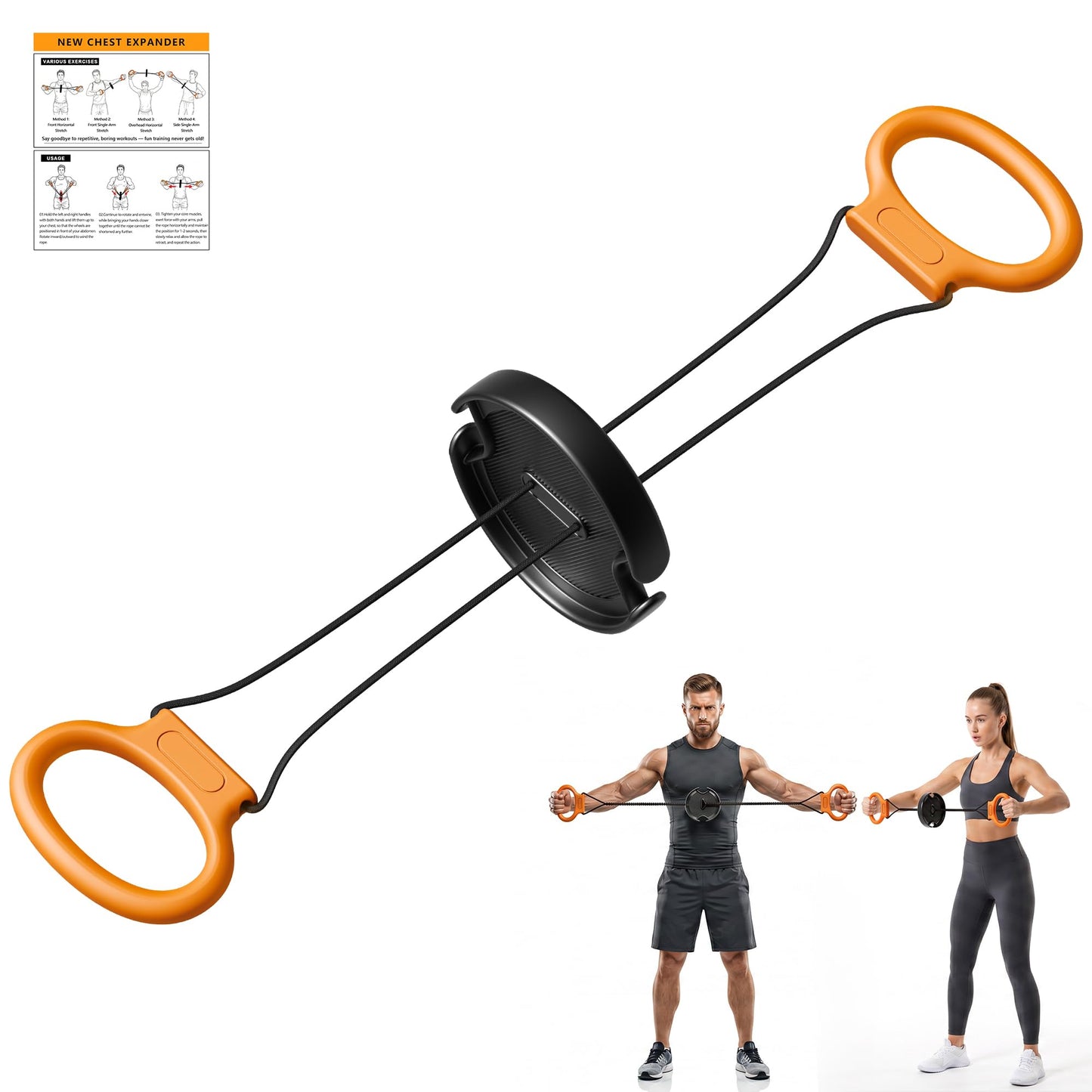Hiaaop Portable Chest Expander and Upper Body Workout Equipment, Adjustable Resistance Band with Twisting Tension Dial, Arm Exerciser and Chest Fly Machine for Home Gym Strength Training