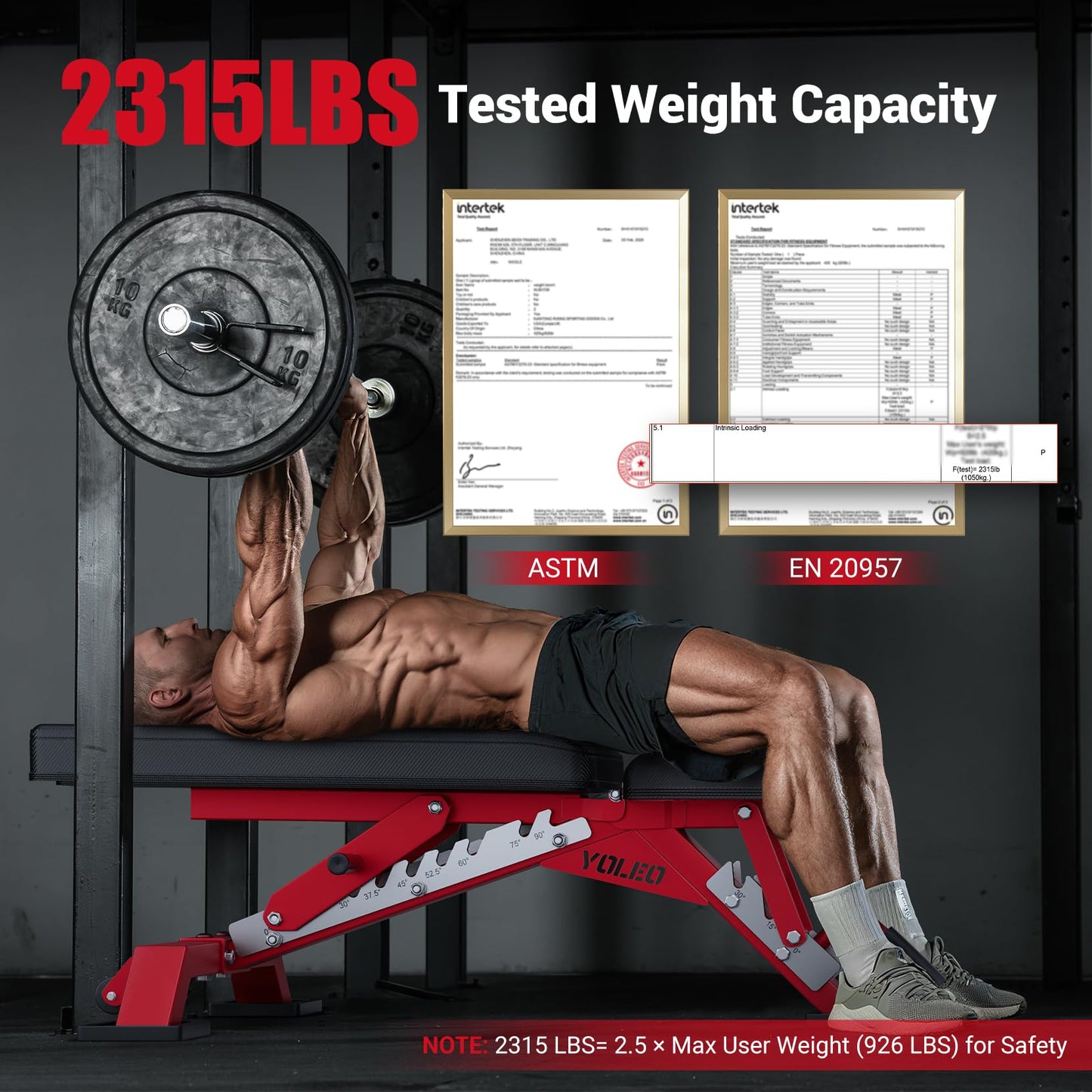 YOLEO Commercial Adjustable Weight Bench 2315LB ASTM Certified – 80% Pre-Assembled Heavy Duty Workout Bench for Home Gym, Decline/Flat/Incline Bench Press, 2.4" Thick Pad & 2 Wheels