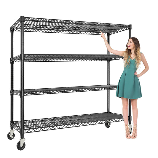 72" H x 59" W x 18" D Storage Shelves with Wheels, 4 Tier Adjustable Wire Shelving Unit, 2640 Lbs Capacity Heavy Duty Metal Storage Rack for Garage, Pantry, Kitchen, Warehouse, Commercial Use