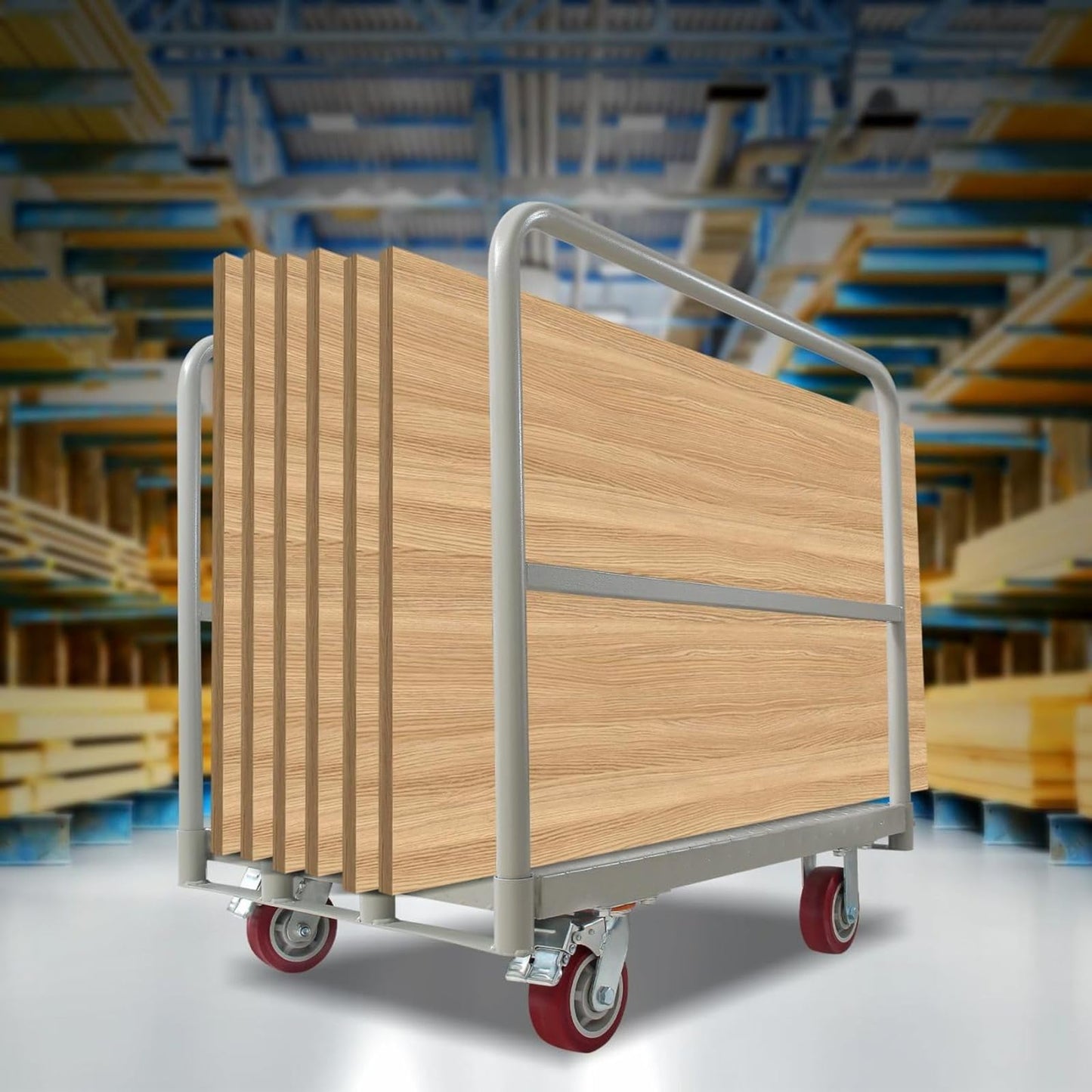 2IN1 Steel Panel Truck Cart, Lumber Cart Drywall Dolly，2500LBS Heavy Duty Flatbed Cart Dolly with 5" Swivel Brake Wheels, 2MM Plate Platform Truck with 1Front and 2Side Handrails