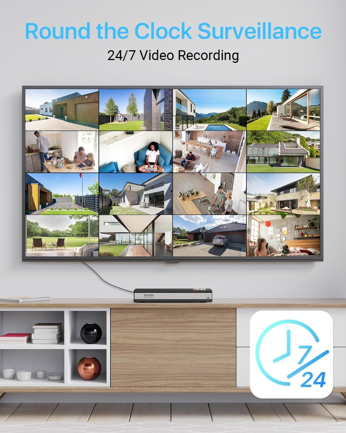 ZOSI 16CH 4K PoE Security Camera System, H.265+ 16 Channel 8MP NVR with 4TB HDD, 8pcs Wired 5MP Outdoor Indoor PoE IP Dome Cameras, Night Vision, Motion Alert, Remote Access, for 24/7 Recording