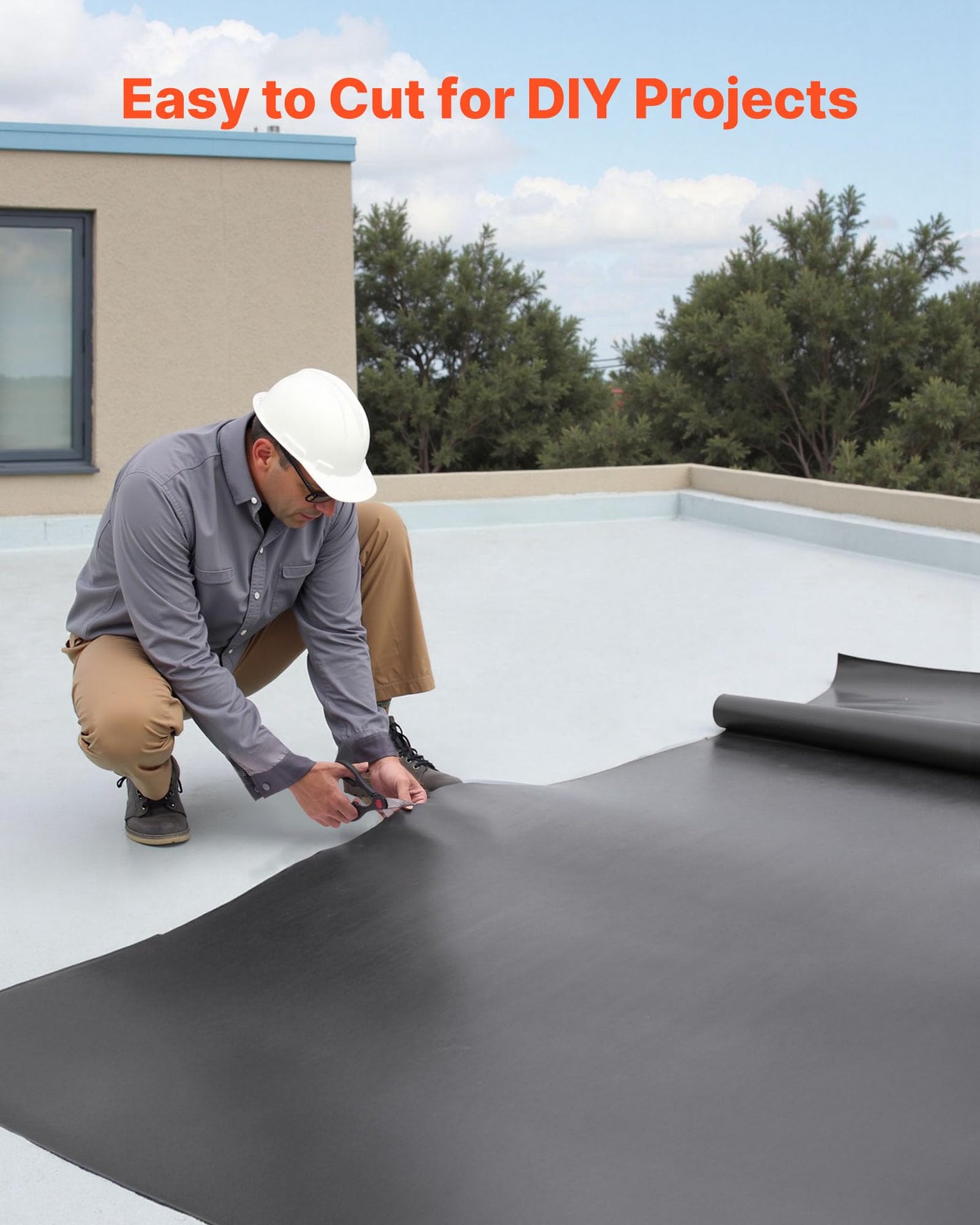 VEVOR Roll Roofing, 15 x 15 ft, 45 mil EPDM Rubber Roofing, Long Lifespan & Weather-Resistant, Withstands Harsh Temperatures, Flexible & Easy Installation, Roof Underlayment for RVs, Roofs, Ponds