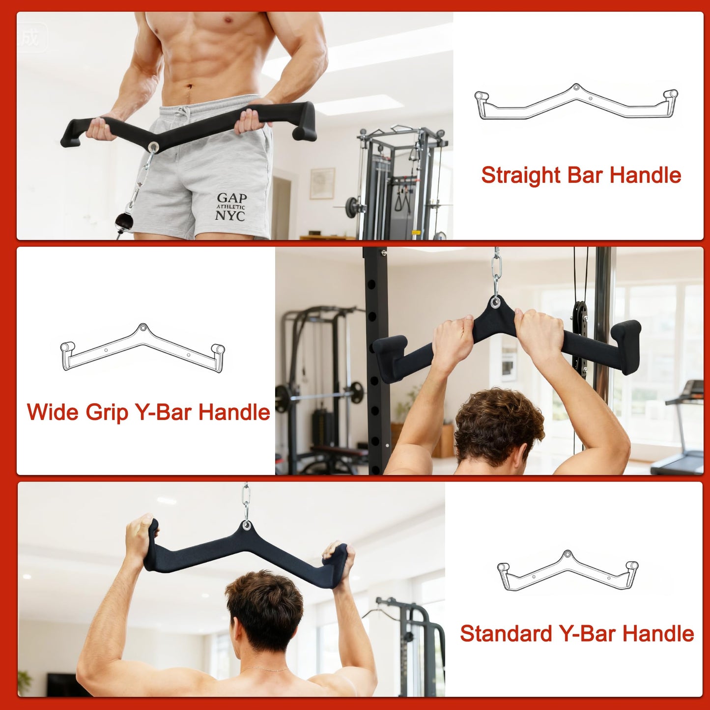Fitvids LAT Pulldown Attachments, 5 Pieces Cable Machine Rowing Bar Set, Back Bicep Curl Tricep Lat Pull Down Strength Training Handles, Home Gym Fitness Cable Attachments with Non-Slip Rubber Coating
