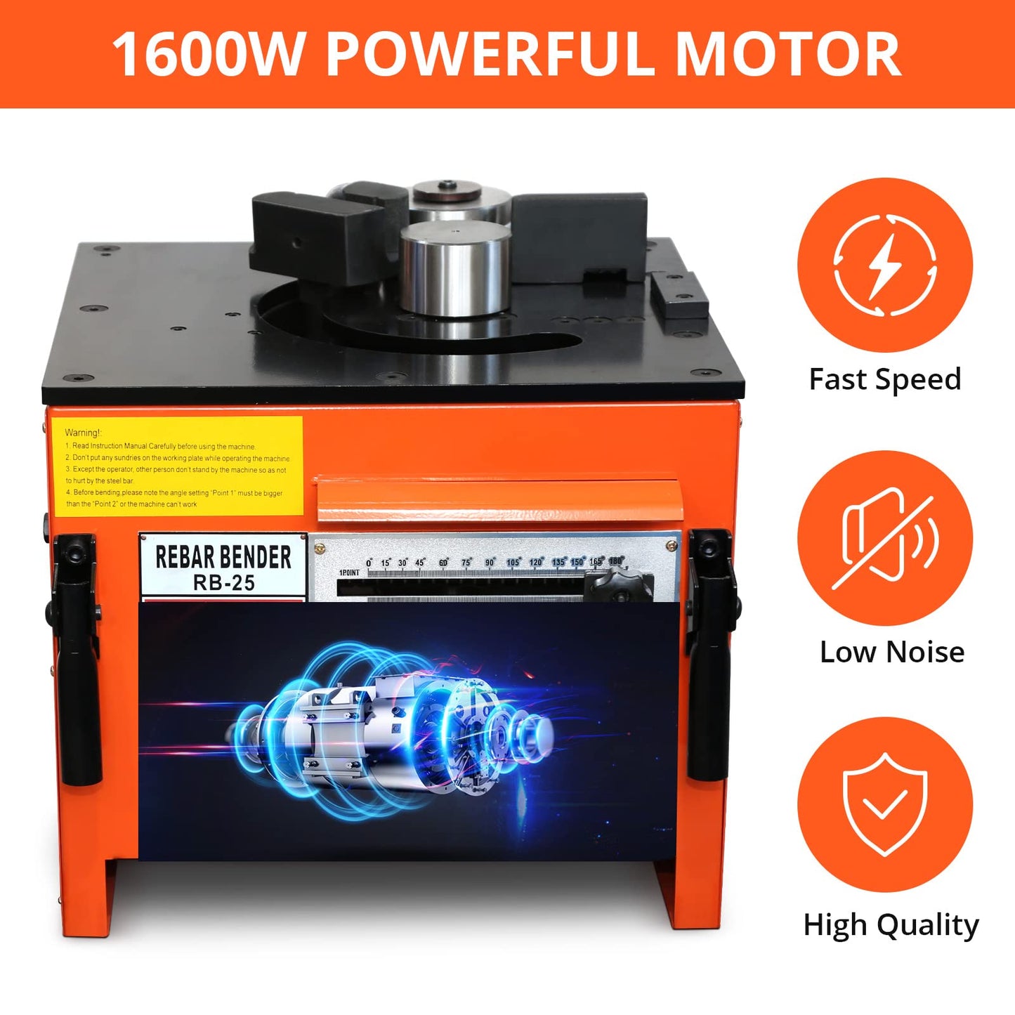 1600W Electric Rebar Bender, 6-7 Seconds Fast Bending Machine, 0-180° Accurate Portable Rebar Bender for 1/4 inch to 1 inch Steel Bar