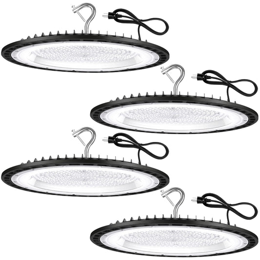 YANYCN 4 Pack 240W UFO Led High Bay Light Fixture,120VAC,40000LM,5000K Daylight Commercial Shop Bay Lighting,[1050W MH/HPS Equiv.] US Plug Area Lighting for Warehouse/Barn/Gym/Factory/Workshop