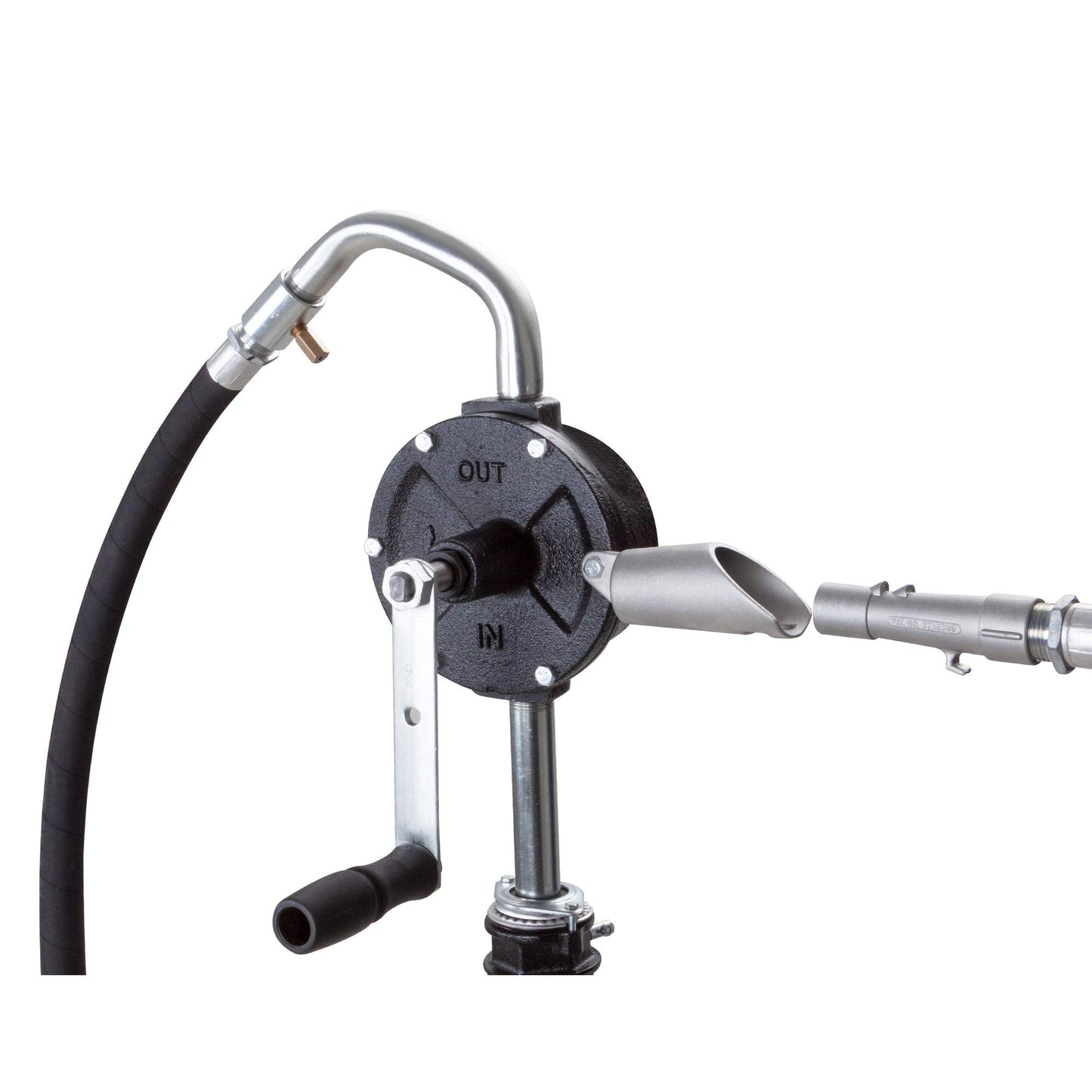 Groz Industrial Rotary Fuel Pump, FM-Approved Cast Iron, 3-Vane, 38 LPM/10 GPM, 8 ft Anti-Static Hose, Aluminum Nozzle, Vacuum Breaker & Flame Arrestor, 2 in Bung, Fits 15-55 Gal Drums (44082)