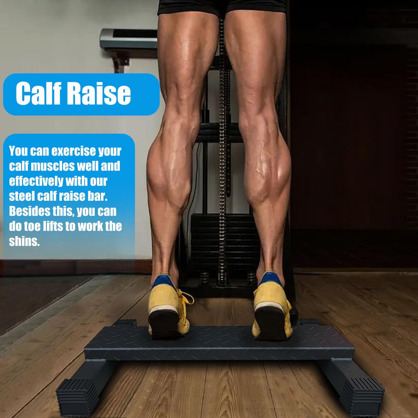 BLUSLM Steel Calf Raise Bar, Standing Machine for Stretching, Squat, Foot Stretch, Anti-Slip Solid Block (Calf Raise BAR 1)