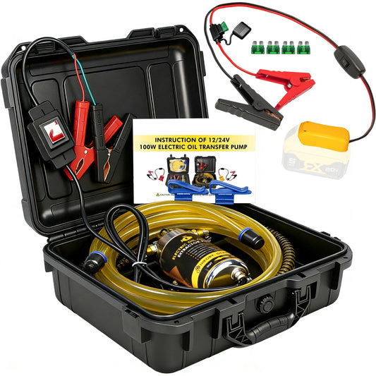 steauty 12V/24V 100W Oil Change Pump Set, Fast 1-4L/min Flow Oil Transfer Pump with Yellow Battery Adapter Compatible with DEWALT 20V/18V Battery, Fluid Transfer for Trucks, Boats, Lawnmowers