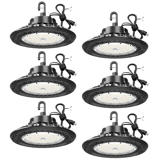 YXL 240W 6 Pack Super Bright UFO High Bay LED Shop Lights, 36000LM 5000K, 0-10V Dimmable, US Plug 5' Cable, 100-277V for Shop, Barn, Warehouse, UL Listed