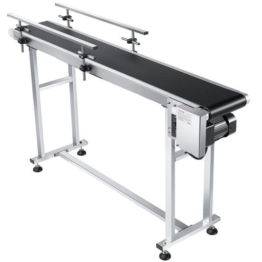 VEVOR Belt Conveyor, 59 x 7.8 inch Conveyor Table, Stainless Steel Motorized Belt Conveyor PVC Belt Anti-Static Adjustable Speed (Double Guardrail)