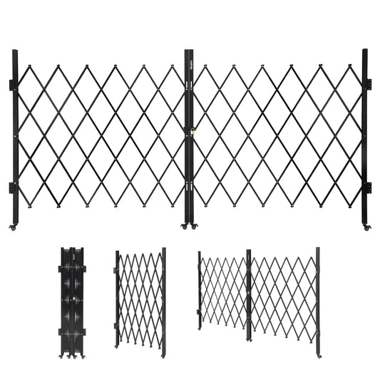 12.5FT Metal Expandable Mobile Barricade,Industrial Folding Security Gate Driveway Gate, Retractable Retractable Gate Outdoor,Folding Safety Barricade with Casters