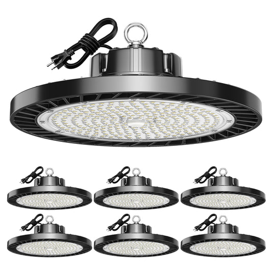 lvsdak UFO LED High Bay Lights 200W 30000LM 5000K 6 Pack with Plug Suitable for Warehouse Workshop Factory Gym Garage Barn AC100-277V