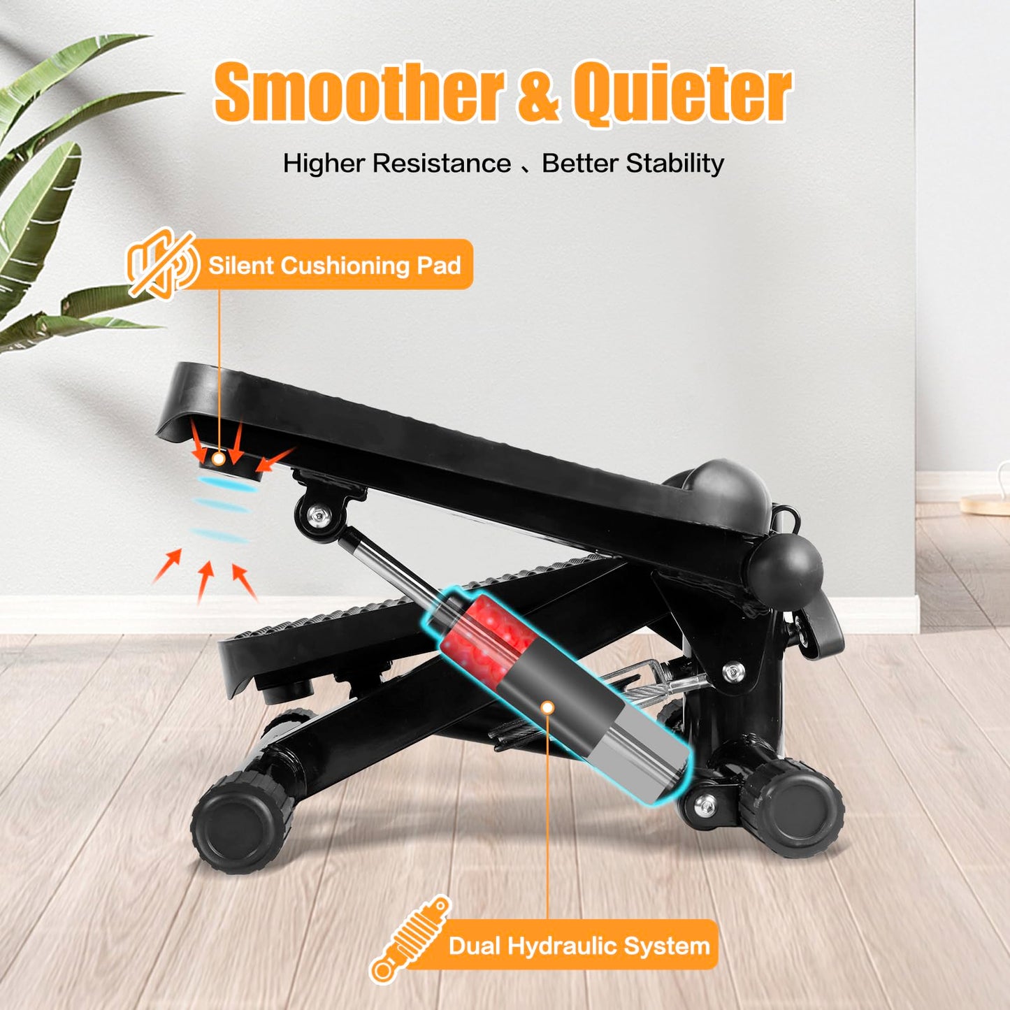 Hydraulic Fitness Stepper with LCD Monitor - Mini Stepper and Resistance Bands