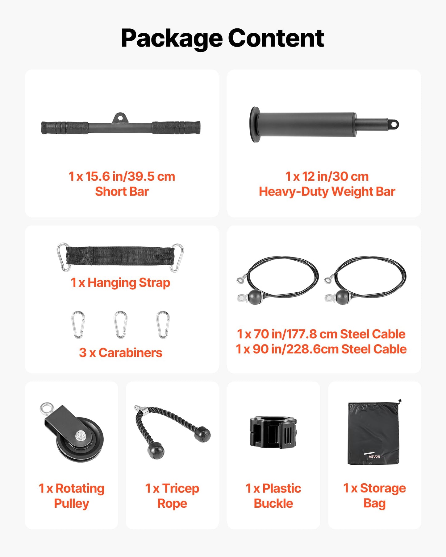 VEVOR Pulley System, 1 PC LAT and Lift Pulley System, Gym Rack Pulleys Attachment with Two Steel Cables, Short Bar, Dual Grip Handles, Cable Machine for Bicep, Shoulder, Back, Up to 280 lbs Capacity