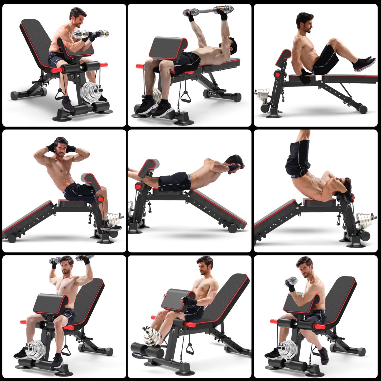 Adjustable Weight Bench,Utility Workout Bench Foldable Incline Decline Benches for Home Gym Full Body Workout,Load 500LBS