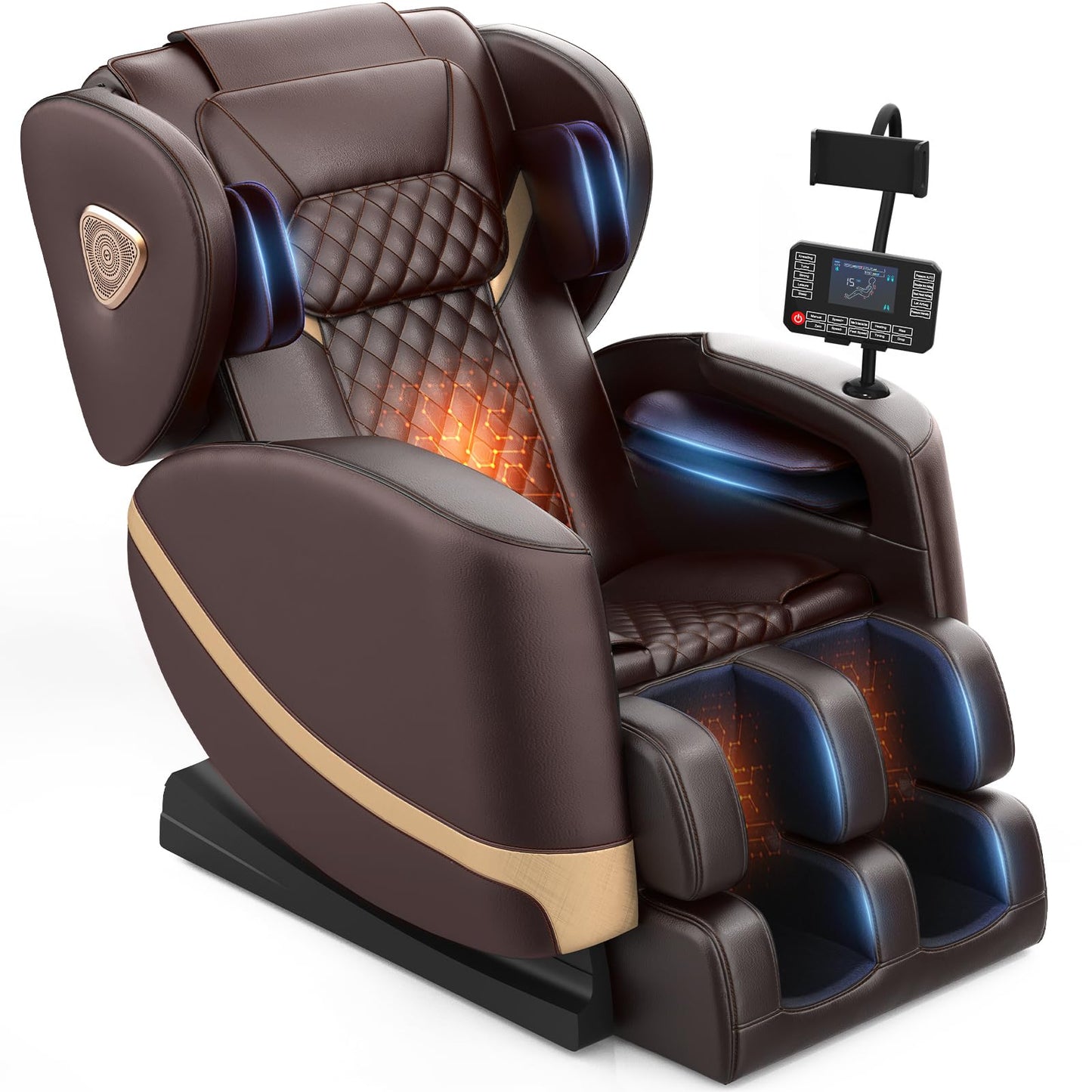 FURNIMAT 2026 Massage Chair Full Body, Zero Gravity Massage Chair with 10 Fix Rollers, Airbags, Heating, Foot Massage, Auto Modes, Bluetooth Speaker, Smart Screen Controller(Brown Premium)