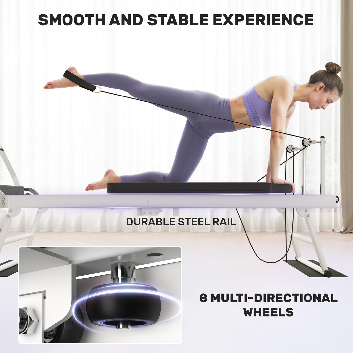 Pilates Reformer, Foldable Pilates Machine for Home and Gym Workout with Dual Resistance and Adjustable Heights, Pilates Equipment Suitable for Advanced and Beginners Users, Up to 440 LBS (White)