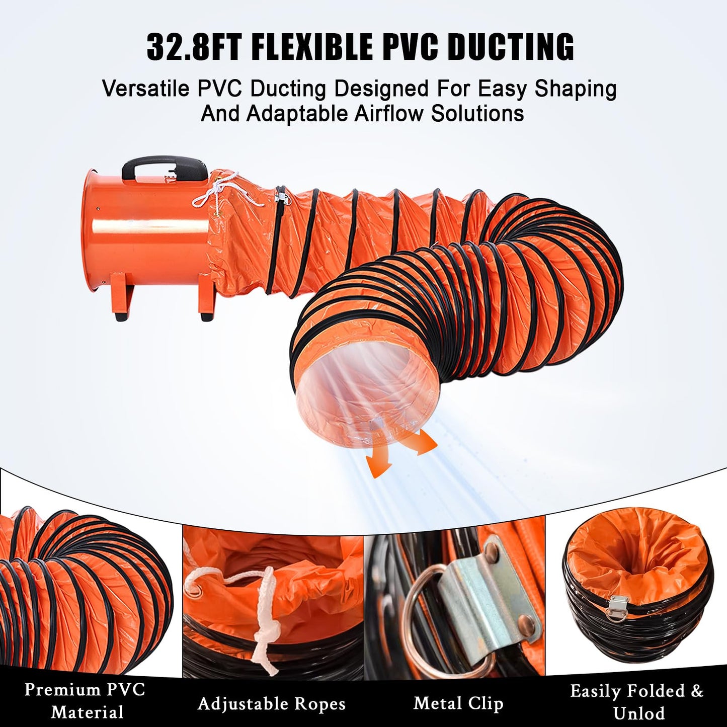 12 in Utility Blower Exhaust Fan with 32.8 ft Duct, 3500 r/min & 3500 CFM Heavy Duty Blower Fan, High Velocity Low Noise Extraction and Ventilation Fan for Ventilating Workshops, Confined Space