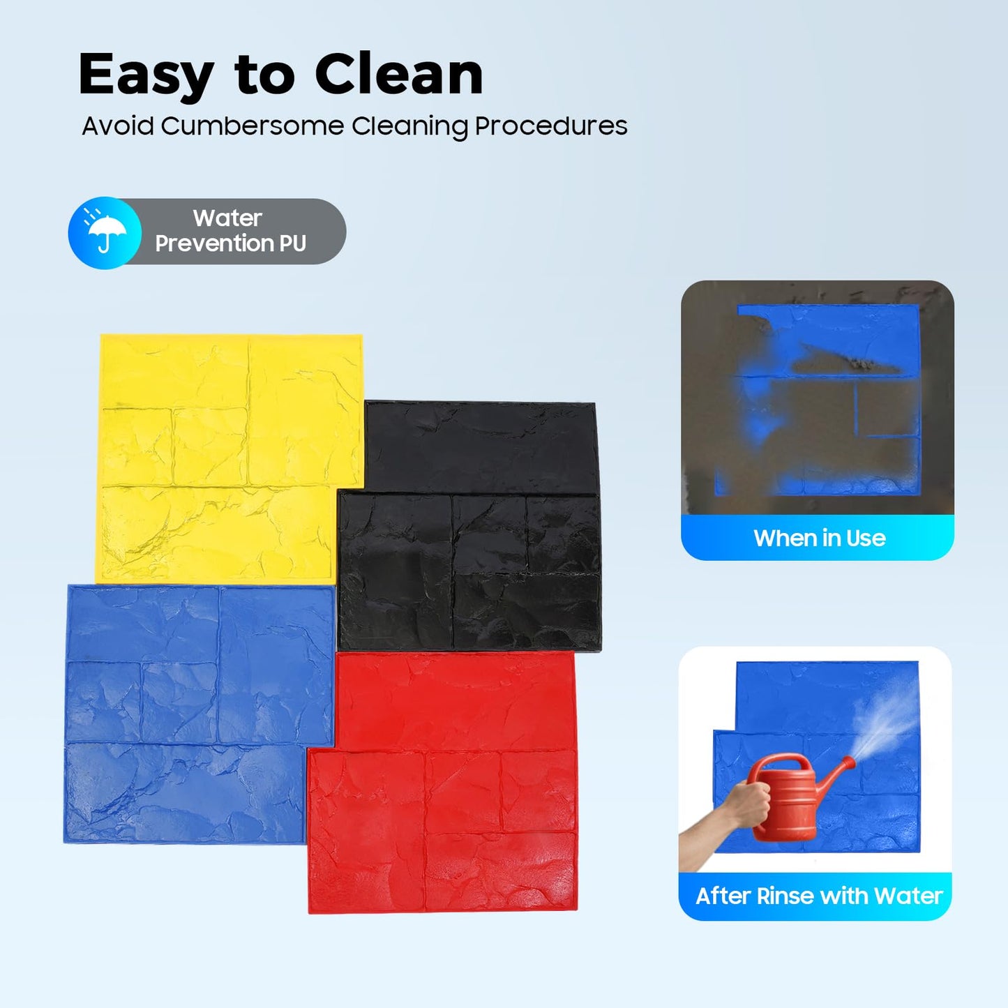 AKSDSGA 4 Pieces 24"×24" Concrete Stamps Mats Set Concrete Texturing Skin with Handles, Stone Texture Cement Stamps for Walls/Floors, 0.7in Thickness, 4 Colors