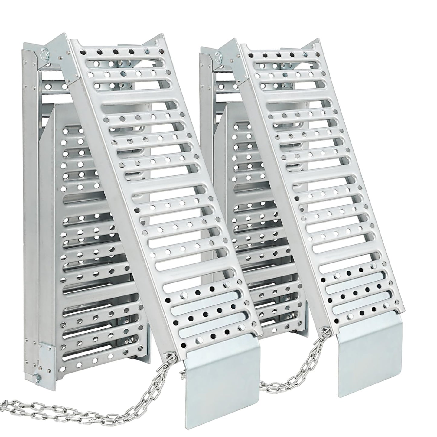 72x9 Inch Foldable Ramps, Folds into Three Sections, Set of Two ATV Ramp, Silver Color, Total Weight Capacity 1500 lbs Ramp for Lawn Mower