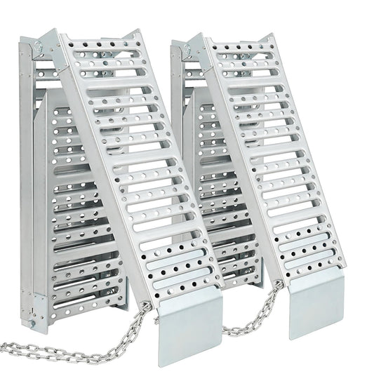 72x9 Inch Foldable Ramps, Folds into Three Sections, Set of Two ATV Ramp, Silver Color, Total Weight Capacity 1500 lbs Ramp for Lawn Mower