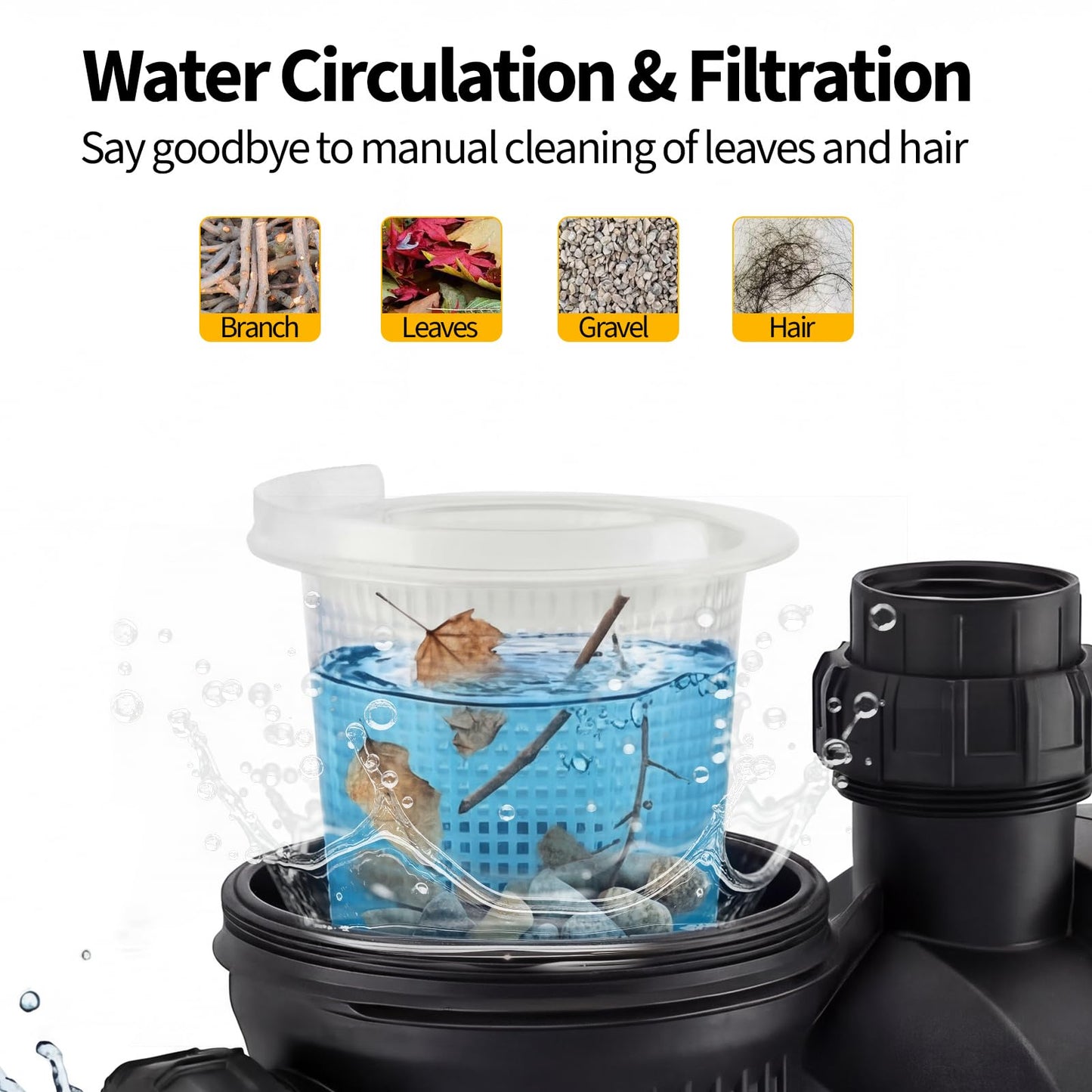 In/Above Ground Pool Pump High Flow Self Primming Swimming Pool Pump, 115V High Efficiency Pump for Above Ground Pools Pond Hot Tubs Spas, 7FT Power Cord, Quiet Operation (1.6 HP, 6075 GPH)