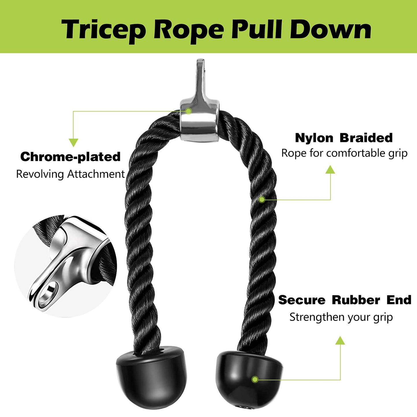 6 Pieces Cable Machine Accessories Set - LAT Bar Cable Machine Attachment, Double D Handle, V-Shaped Bar, Tricep Rope, Rotating Straight Bar & Ankle Straps, for Arm Strength Workout Training