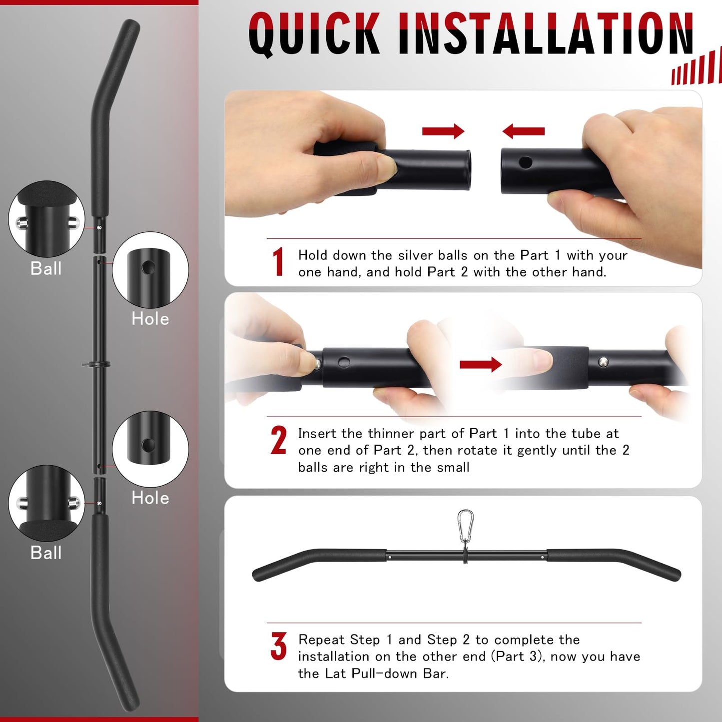 39.7'' LAT Pulldown Bar with Full Rotation, Lat Pulldown Attachments for Pulley Cable Machine,Curl Tricep Press Down Bar with Rubber Handle for Gym,Strength Workout