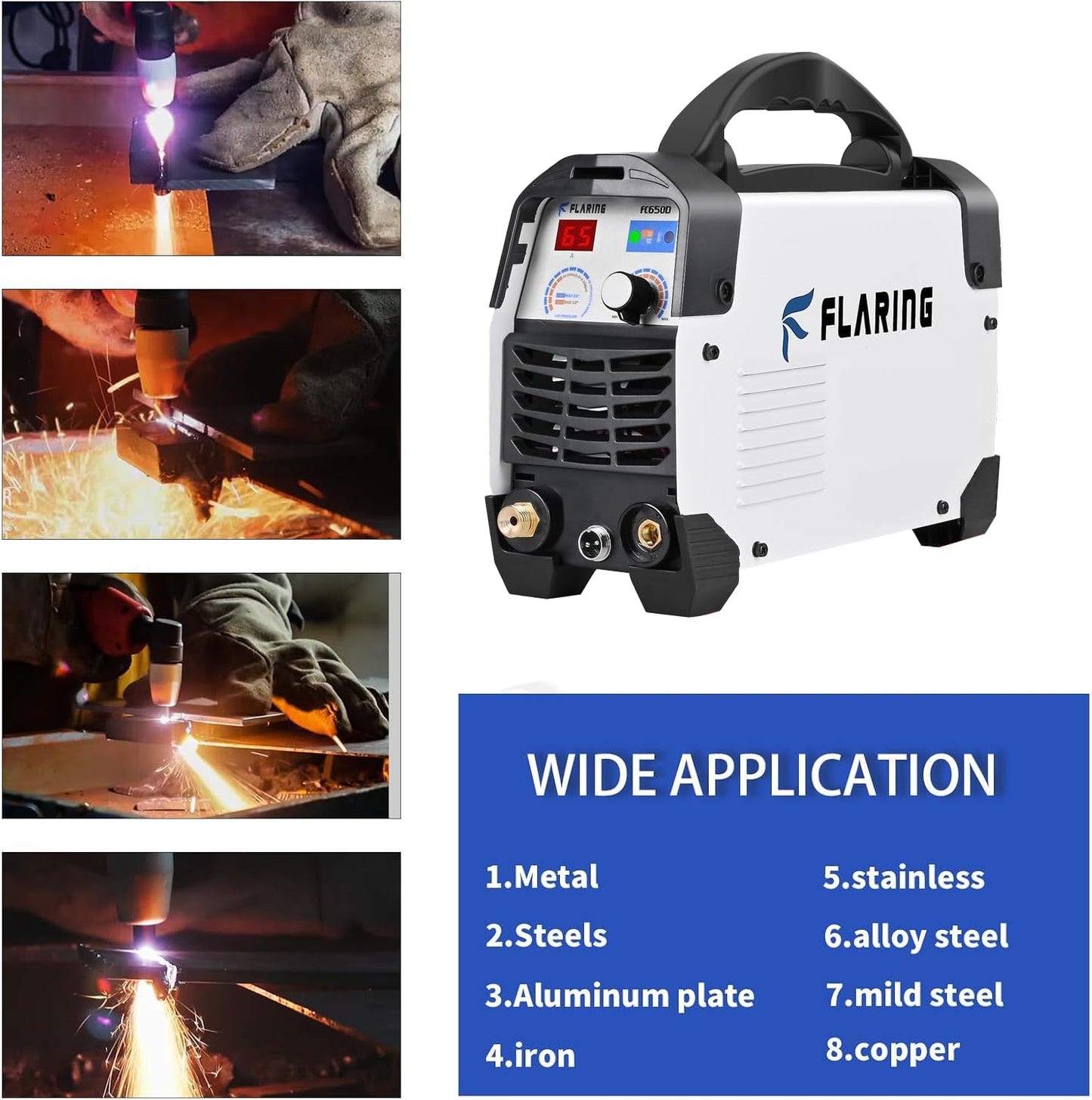 FLARING Plasma Cutter,65 Amp Plasma Cutter Machine 120V 240V 4/5" (20mm) Max Cutting 1/2" (12.7mm) Clean Cut with FLARING MIG Welder 215amp 6 IN 1 Welder Machine 120V/240V 2lbs/11lbs Wire Compatible