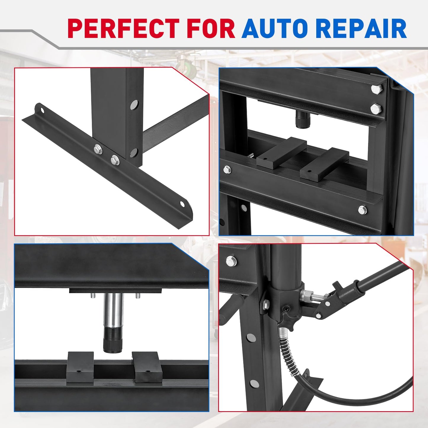 Garvee Hydraulic Press 10 Ton, Hydraulic Shop Press, H Frame Hydraulic Press with 2 Press Plates, Garage Floor Shop Press, Adjustable Work Table Height, Heavy Duty Press, Black