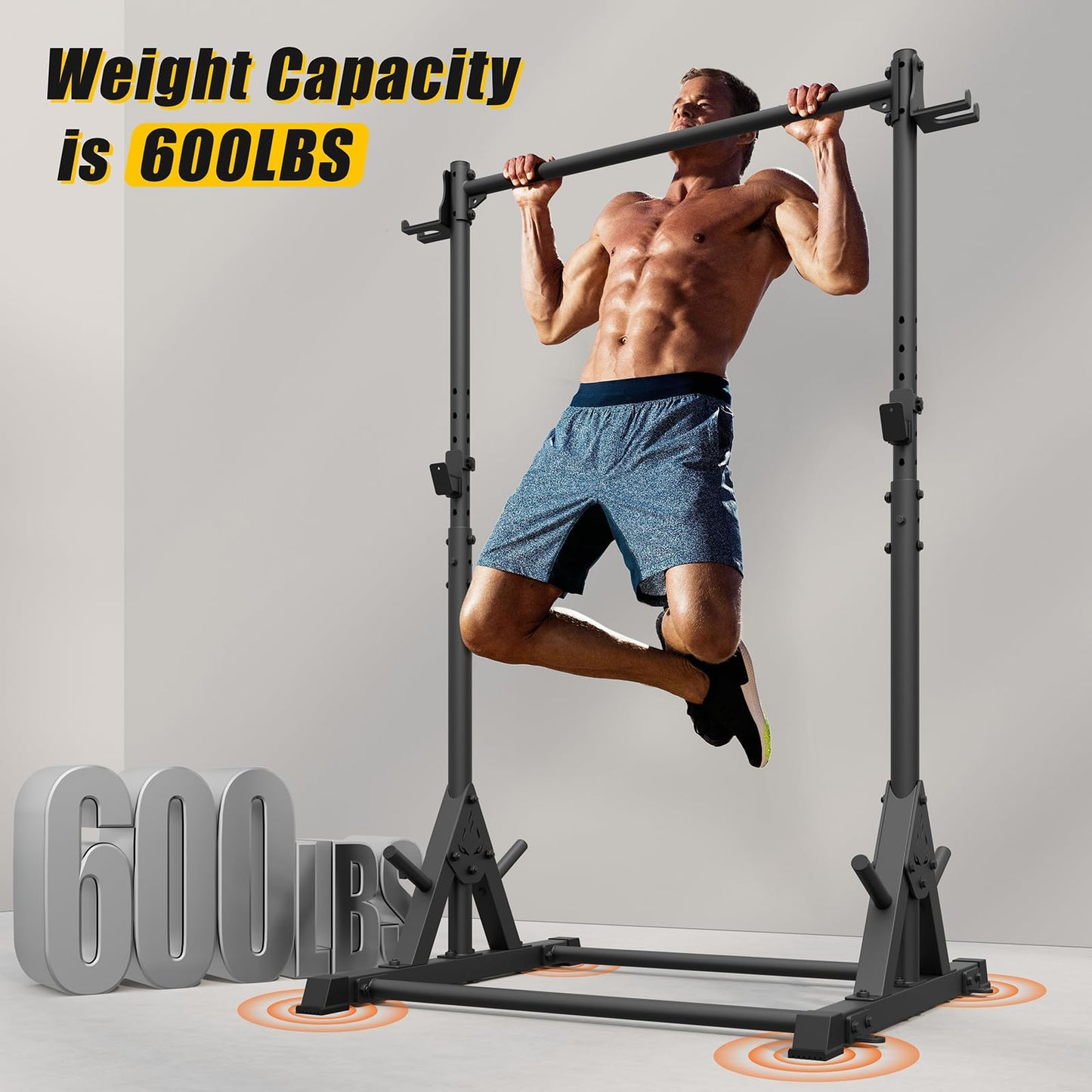 Jusgym Squat Rack with Pull Up Bar, Heavy Duty 600LBS Weight Capacity Squat Rack for Home Gym, Adjustable Multi-Functional Power Racks Strength Training Fitness Equipment