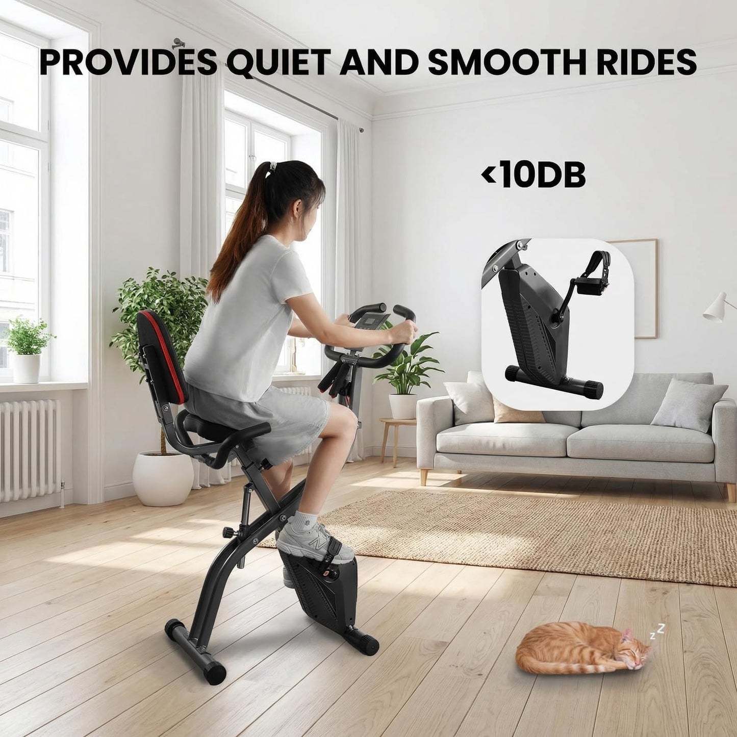 Exercise Bike, 4 IN 1 Stationary Bike, Foldable Folding Exercise Bike with 16-Level Magentic Resistance, Support Back Pad and Phone/Tablet Holder, Arm Resistance Band, Pulse Sensor, LCD Monitor for Home Workout 265LB Capacity